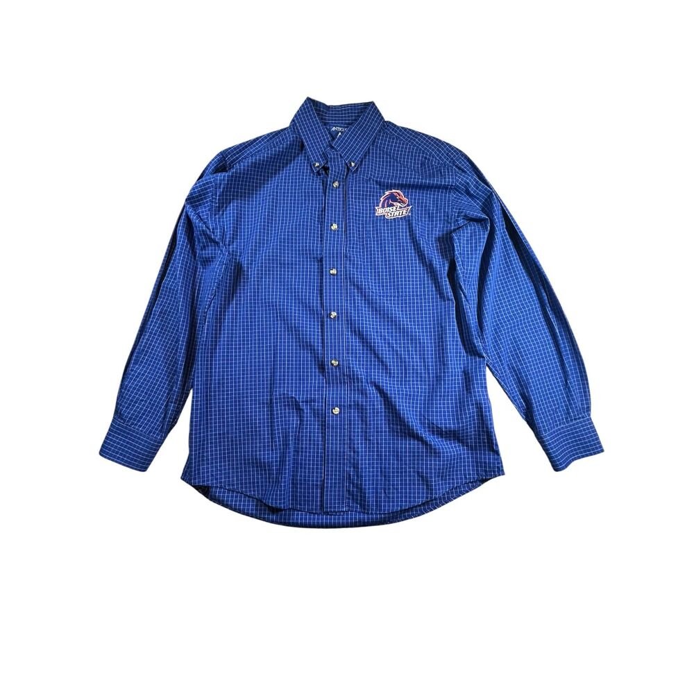 Antigua Boise State Broncos Button Down Shirt Mens M Blue Check Logo NCAA